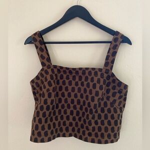 NEW Everlane Button Back Tank Crop Top Size 10 Walnut Brown Batik Dots
